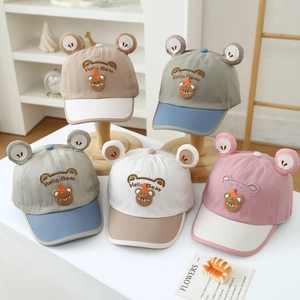 Set of cute cartoon bear ear cotton baseball caps for toddlers in assorted colors