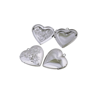 Polished 316 stainless steel heart locket pendant with delicate rose floral engraving