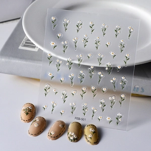 5D Embossed Nail Stickers Stereoscopic Relief Flower Daisy Tulip Self Adhesive Decals For Women Manicure Art Decoration