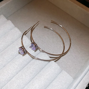 Gros plan sur de grandes boucles d'oreilles S925 en argent avec zircons violets et détails
