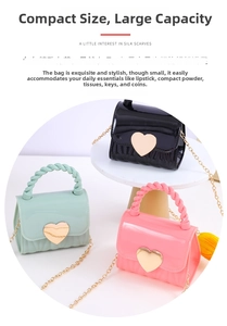 Set of three mini quilted jelly handbags with golden heart clasps and metal chains