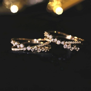 925 Sterling Silver Ring 18K Gold Plated Double Layer Cross Wave Pave Cubic Zirconia Elegant Light Luxury Style Women