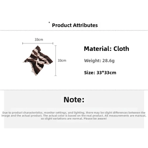 Size specifications of the brown and white striped fabric hair scrunchie 33x33cm