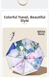 Détail du motif rose blanche peint à la main sur un parapluie pliant portable 5 plis