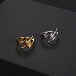 Polished lightning bolt stainless steel rings in gold and silver finish for unisex style