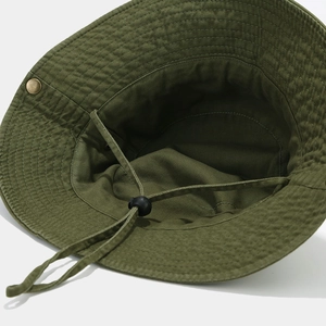 Sombrero de pescador de algodón verde militar con cordón ajustable y detalles vintage