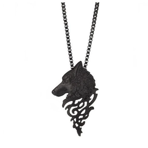 Collier avec pendentif tête de loup vintage noir et chaîne vénitienne unisexe