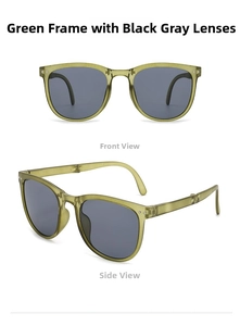 Foldable green frame sunglasses showing front and side views with matte finish