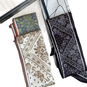Ethnic paisley printed fabric scarf necklace and belt in blue, beige, and black colors