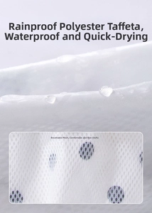 Macro detail of waterproof polyester dog raincoat fabric with breathable mesh lining