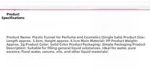 Detailed view of mini plastic funnel size 3.8x4.1cm for perfume and cosmetic filling