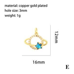 18K gold plated astronaut planet charm with blue star and micro-pave crystals for DIY