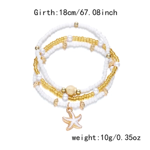 Detail of beaded starfish bracelet with shell accents and sizing 18cm 10g parameters