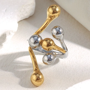 Two Tone Stainless Steel Ring 18K Gold Plated Geometric Round Ball Exaggerated Minimalist Niche Design For Women