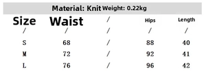 Detailed size chart for the women's knit skirt set showing measurements in S, M and L
