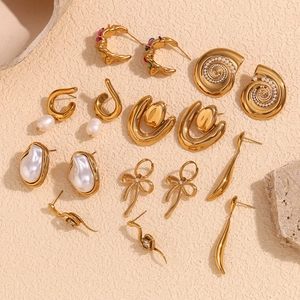 Collection of geometric 18K gold plated stainless steel earrings with pearls and crystals