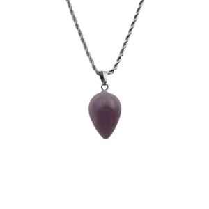 Collier mode pour femmes avec pendentif goutte en pierre violette et chaîne torsadée argent