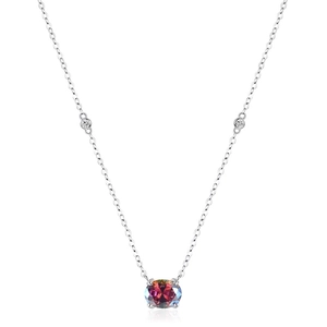 S925 sterling silver necklace with a large round iridescent gemstone and two side stones