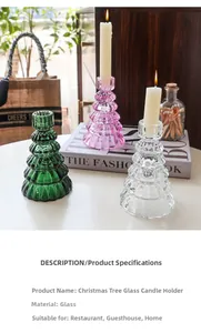 Détails de bougeoirs en forme de sapin de Noël en verre teinté vert rose et transparent