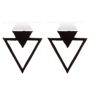 Minimalist double layer hollow triangle stud earrings in matte black finish
