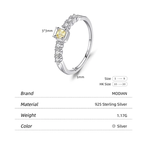 Elegant 925 sterling silver square yellow zircon ring with 1.17g polished band