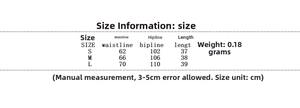 Detailed size chart with measurements for sweet style shorts including waist and hip