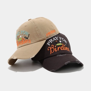 Distressed cotton baseball caps with golf embroidery in khaki and dark coffee colors