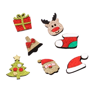 Set di 7 fermagli natalizi glitterati con renne, Babbo Natale e alberi di Natale