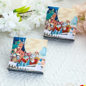 3D pop-up Christmas gift box with Santa Claus and reindeer on a white lace background