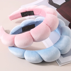 Braided velvet headbands in pink and blue colors with high-crown padded design for women