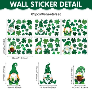 Set of 6 St. Patrick's Day gnome and shamrock window clings with 89 decorative elements