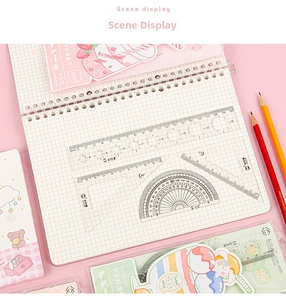 Pink cartoon drawing set including 20cm ruler, protractor and triangles for students