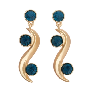 Elegant gold S-curve earrings with vintage deep blue gemstones and crystals in court style