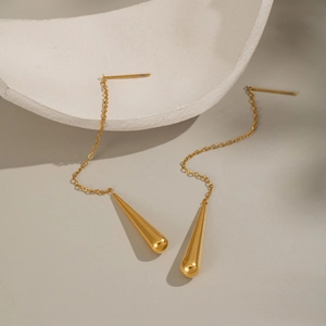 Détail de boucles d'oreilles goutte d'eau plaquées or 18 carats au fini poli brillant