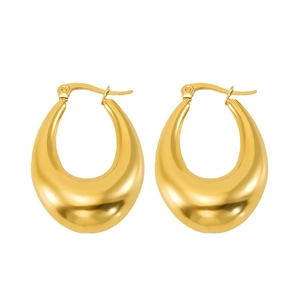 Polished gold stainless steel teardrop hoop earrings for women with high gloss finish