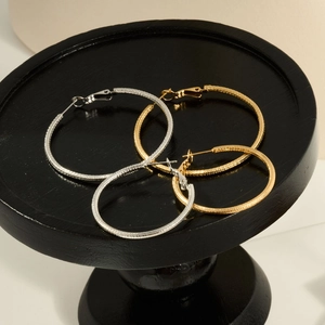 Classic textured stainless steel hoop earrings in gold and silver set for women