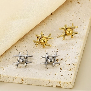 Orecchini A Lobo Geometrici Hashtag In Acciaio Inossidabile Con Sfera Centrale Stile Vintage Moderno Per Donne
