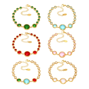 Set of 18k gold plated stainless steel bracelets with colorful round Czech glass crystals