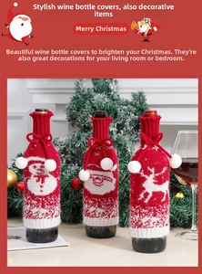 Detailed knit Christmas wine bottle covers featuring snowman, Santa, and elk patterns