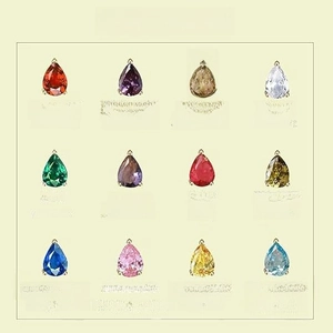 Detailed birthstone chart showing 12 teardrop-shaped zircon earring options for every month