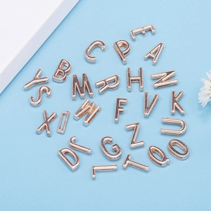 Detail showing 10mm rose gold A-Z alphabet metal beads for DIY jewelry making kits