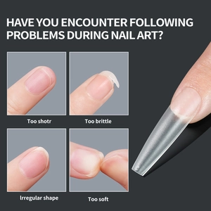Long trapezoid matte nail tips showing correction for short and brittle nails