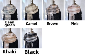 Detail showcasing variety of vintage plaid tassel scarves in six stylish autumn colors