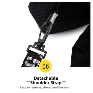 Détail de la bandoulière amovible avec crochet pivotant et tissu en maille respirant du sac