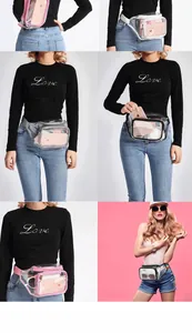 Waterproof clear PVC fanny packs in pink, white, grey, and black colors for outdoor sports