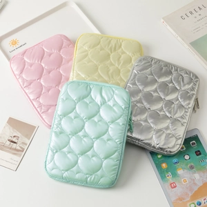 Heart Quilted Laptop Sleeve Padded Protective Case For Tablet Sweet Macaron Color Polyester Shockproof Portable Bag