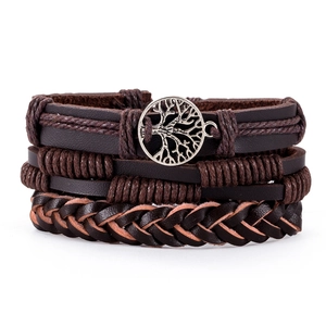 Vintage Multilayer Braided Leather Bracelet Tree Of Life Cross Charm Hand Jewelry For Men Retro Ethnic Style Adjustable