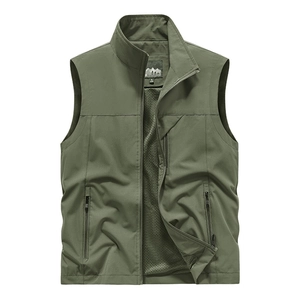 Gilet Cargo Casual da Uomo con Colletto alla Coreana Tasche Multiple Giacca senza Maniche da Pesca all'Aperto Poliestere