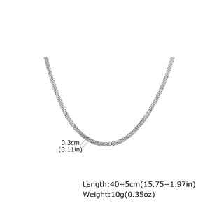 Detailed view of silver mesh chain necklace showing 0.3cm width and 45cm length dimensions