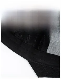Macro detail of the wide sweatband inside the black baseball cap for moisture wicking